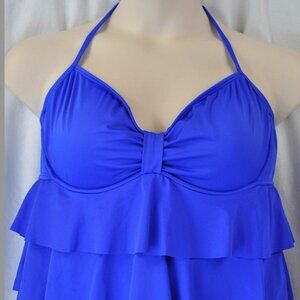 Apt 9 Royal Blue 3-Tier Ruffle Halterkini Tankini Top Size 6